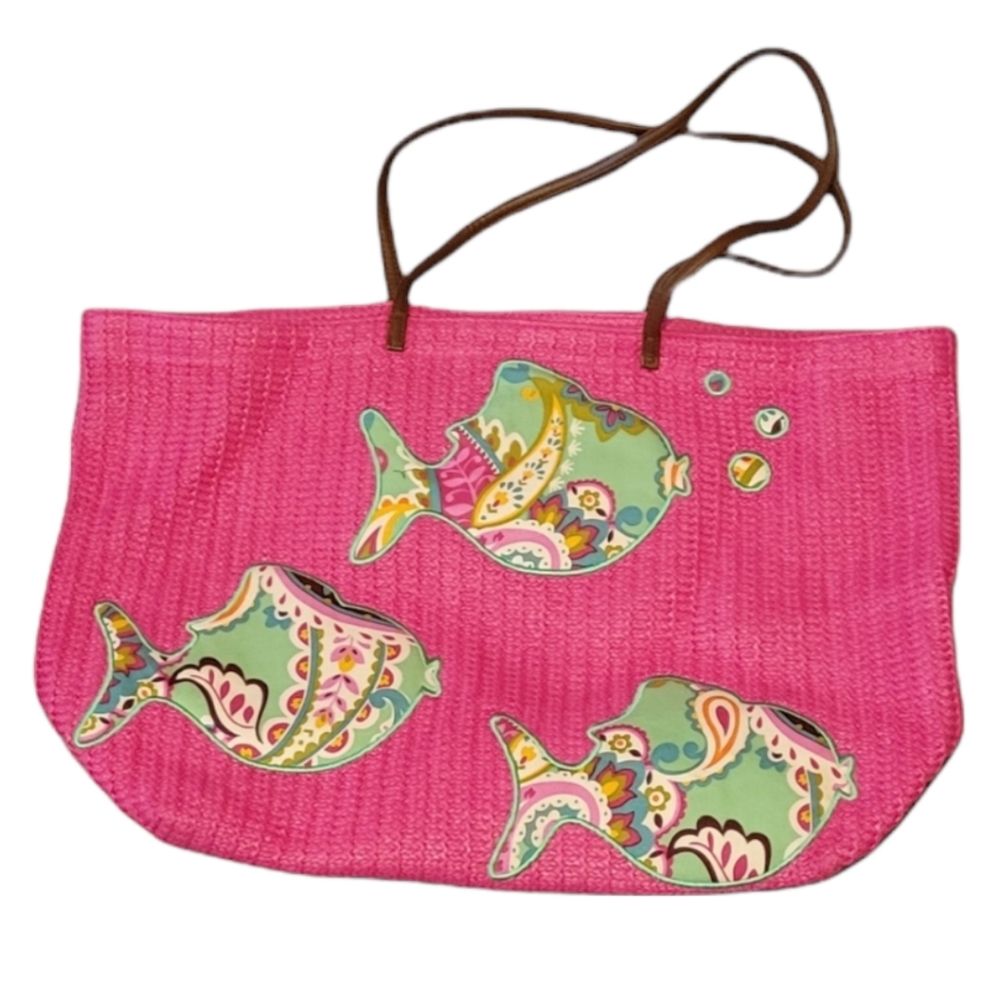 Vera Bradley Pink Fish Straw Bag